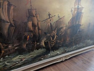 Handcrafted Vintage Maritime Painting with Ornate Frame