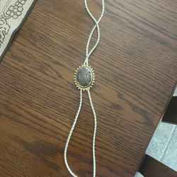 Vintage Style Gold Tone Bolo Tie with Large Stone Western Cowboy