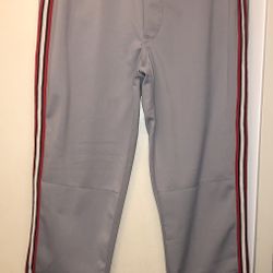 Adult’s Men Elastic Waist Flat Front Side Stripes Baseball/ Softball Pant Gray(Adult Large)