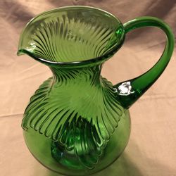 Vintage Lt. Green Swirl Pattern Hurricane Pitcher/Flour Vase