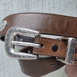 Nocona Brown Leather Western Belt Size 40 | Silver Engraved Buckle | 47” Long