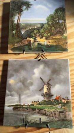 2 pc. German Ceramic Wall Tile Art