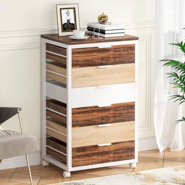 Rooney Multicolor 6 drawer 17.7 in. Wide Dresser with Wheels, Drawer Chest, Storage Dresser Cabinet, Drawer Organizer