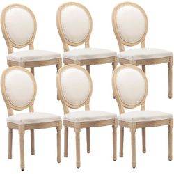 Dining Chairs Set of 6 with Solid Wood Frame, Dining Chairs Fabric with Upholstered, French Country Farmhouse Retro Rustic Style for Dining Room Livin