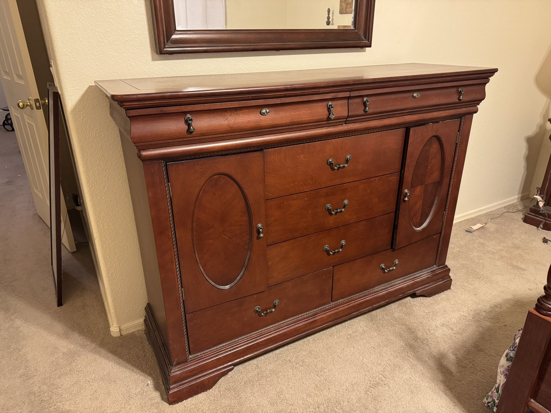 Cherry Color Dresser With Cabinet