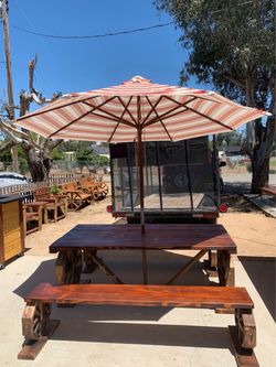 Handmade Wagon Wheel Picnic Table and Bench Set