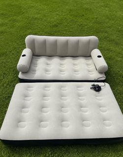 2-in-1 Inflatable Air Sofa & Air Mattress with Backrest – Converts to Full Bed, Built-In Cup Holders