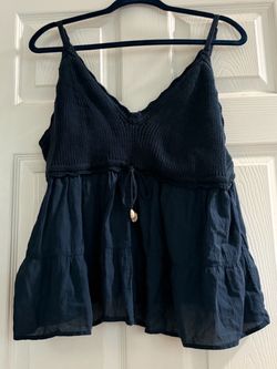Navy Blue Crochet Top Babydoll Cami(XXL)