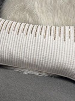 White and Gold Striped Lumbar Pillow
