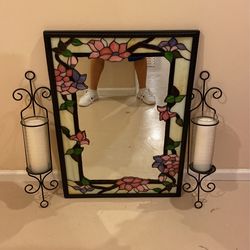 Mirror Stained Glass with Sconces