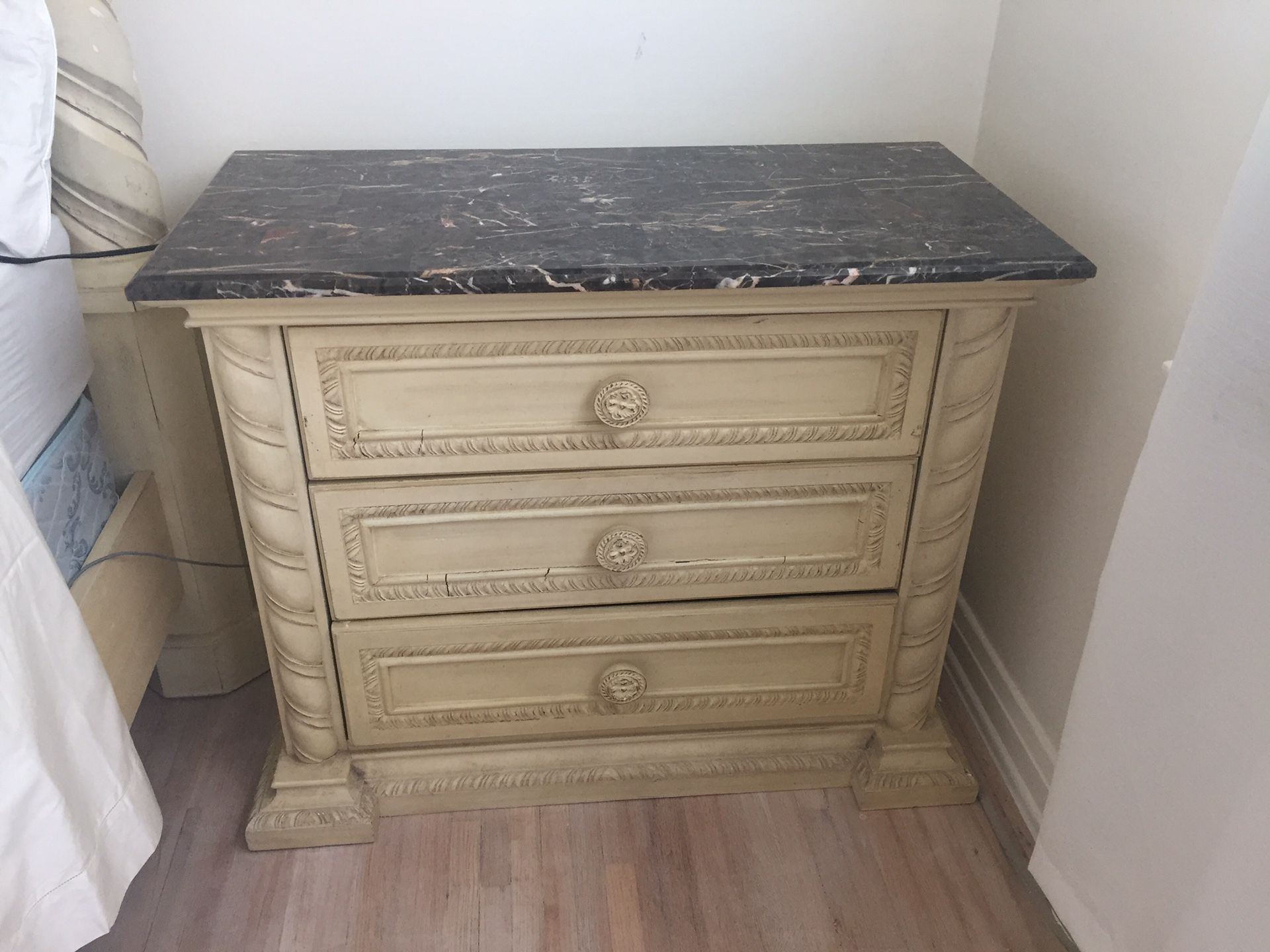 Marble top antique white night stand