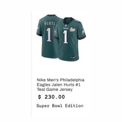 Nike Men's Philadelphia Eagles Jalen Hurts Super Bowl LIX Game Player Jersey