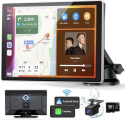 9" Wireless Carplay Android Auto Screen with 4K Dash Cam & 1080P Backup Camera, Car Play Stereo with Voice Control & GPS Navigation, Mirror Link, BT/F