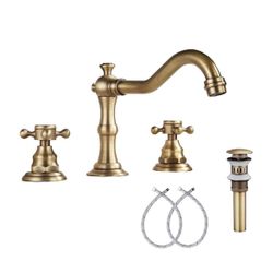 GGStudy 8 inch 2 Handles 3 Holes Widespread Bathroom Sink Faucet Antique Brass Bathroom Vanity Faucet Basin Mixer Tap Faucet Matching Metal Pop Up 🆕