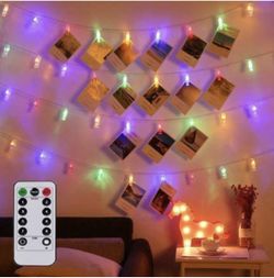 LED Photo Clips Remote String Lights, 50 LED Battery Powered Fairy Twinkle Lights, Wedding Party Home Decor Lights for Hanging Photos, Cards and Artw