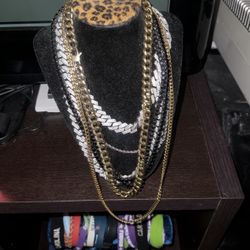 Two Gold Plated Stainless Steel Cuban Link Necklaces 