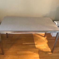 Room & Board Parson modern dining table. Gray Quarz Top with stainless steel 