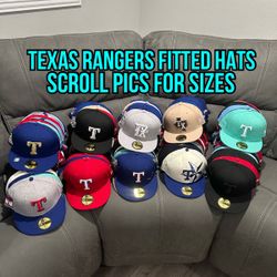 MLB New Era Texas Rangers 59fifty Fitted Hats Size 6 7/8, 7, 7 1/8, 7 1/4, 7 3/8 And 7 1/2 