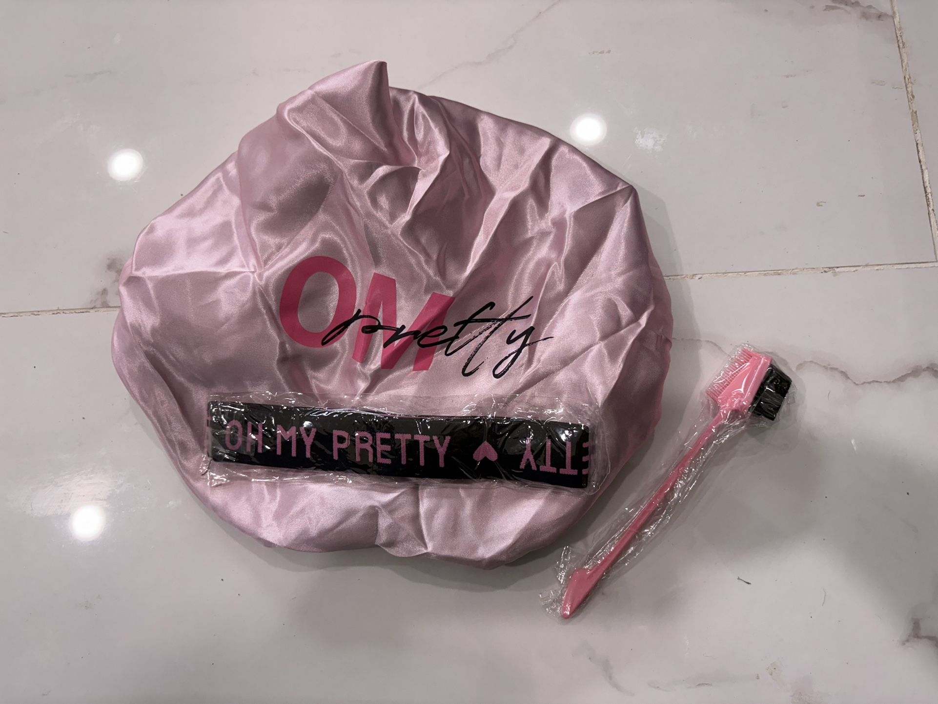 New Pink Satin Hair Bonnet and Edge Brush Set
