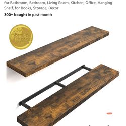 AYKA Floating Shelves Wall Mounted 48" Rustic Wood Shelves Set of 2, Rustic Brown