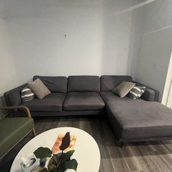 Mid-Century Modern Style Grey L Shaped Sofa