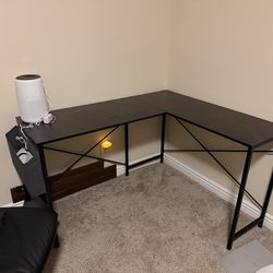 [L-Shaped Desk] L-Shaped Computer Desk, Wooden Corner, PC Computer Desk with Storage Pocket for Home