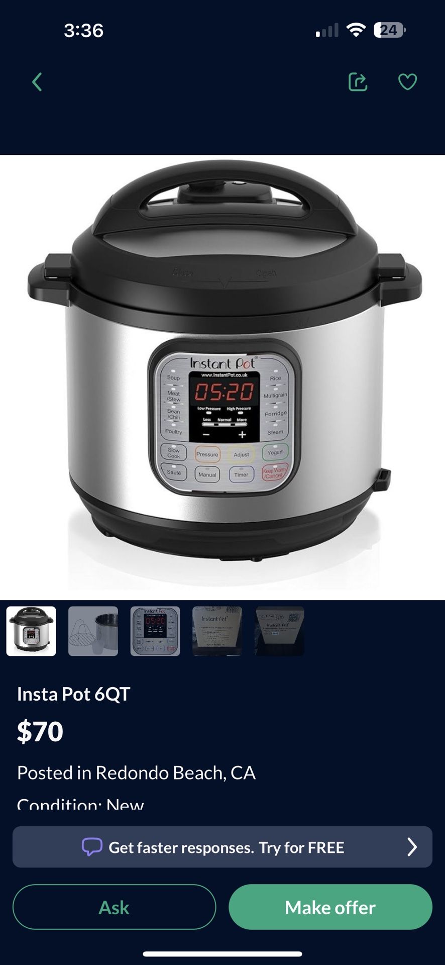 IINSTA POT 6qt 7 in 1 Electric Pressure Cooker Sasal