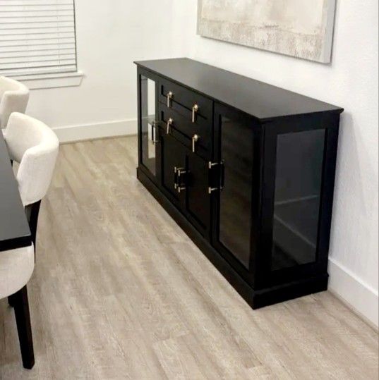 Modern Sideboard Credenza Accent Buffet with 2 Glass Doors ,Storage,and 2
drawers ,black