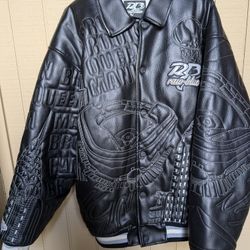 Y2K Raw Blue Leather Aop Stitch Jacket Size XL