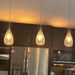 Clear Cracked Glass Hanging Pendants For kitchen.  FOUR TOTAL.  