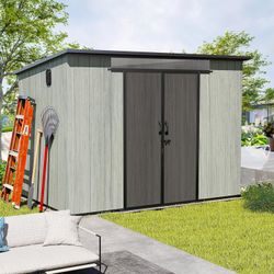 6x9FT Outdoor Resin Storage Shed with Transparent Windows & Louvered Vents, Plastic Tool Shed with Double Lockable Doors & Sloping Roof, Outside Garde