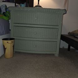 Green 3 Drawer Wicker Dresser