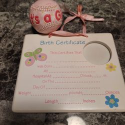 Newborn Baby Girl Baseball And Birth Certificate