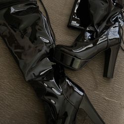 Black Long Leather Boots 