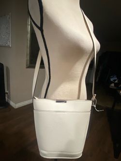 White Pebbled Leather Bucket Crossbody Bag
