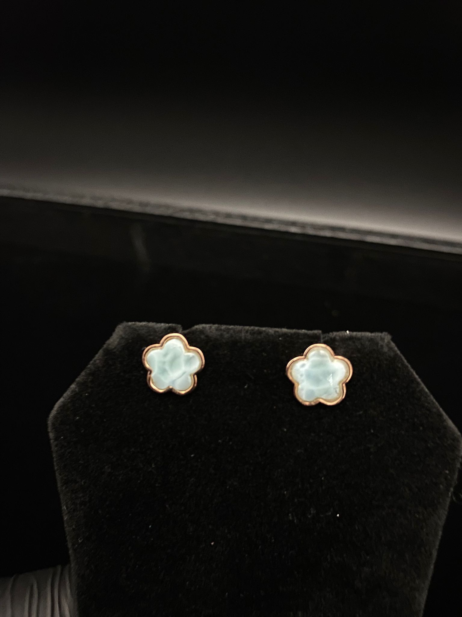 Natural Larimar Flower Earrings – 925 Sterling Silver 14K Rose Gold Plated