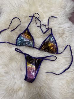 New Small galaxy metallic bikini y2k festival rave outfit raver emo space