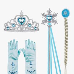 Frozen Elsa Braid Gloves Crown Wand Set