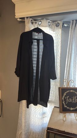 Black Long Open-Front Cardigan Jacket