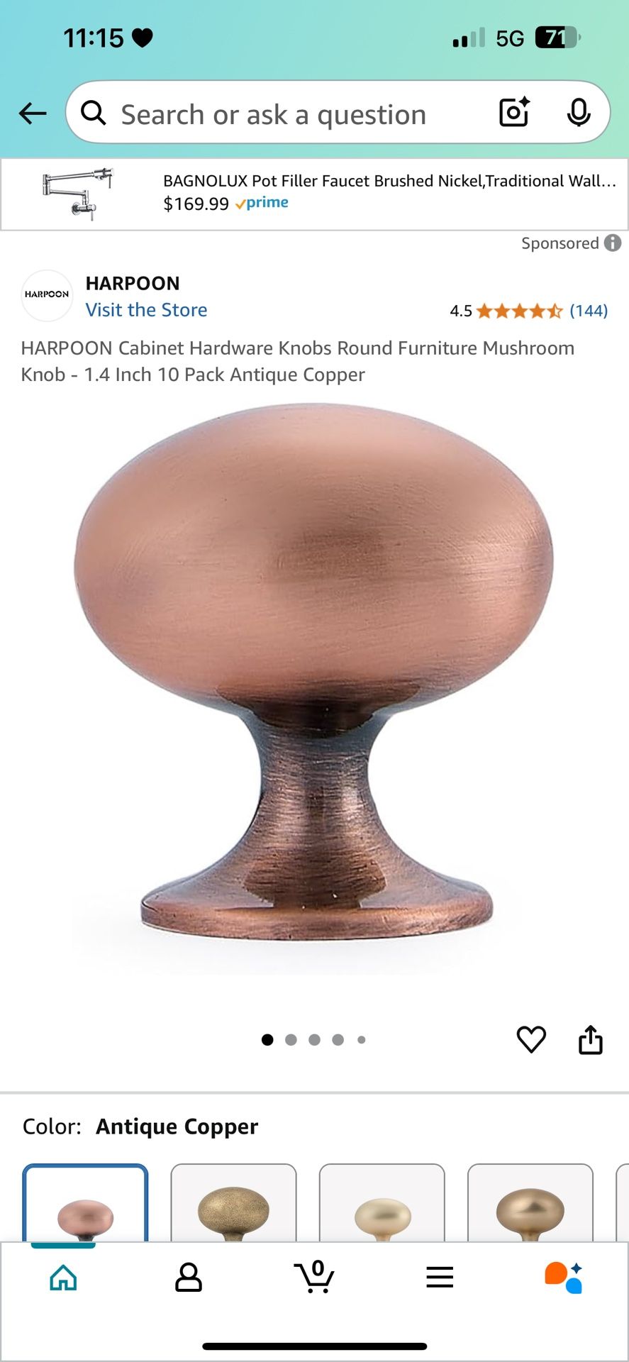 Round Knobs  Antique Copper 