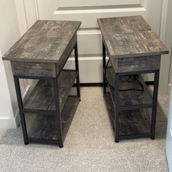 End Table Set (2) with Storage and Built-In Outlets