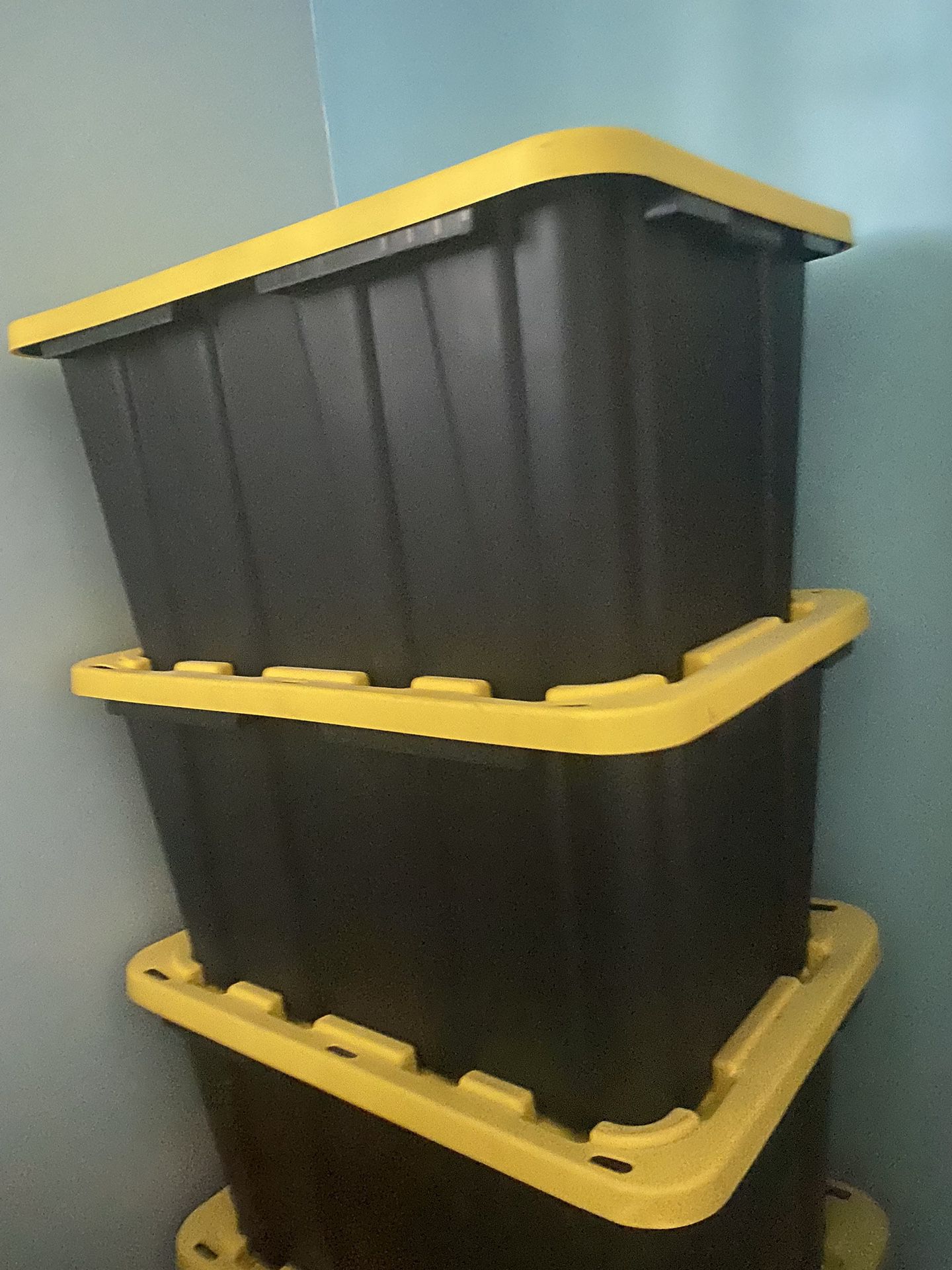 15 Brand New, Super Heavy Duty 27 Gallons Capacity Stackable Storage Containers, Available Today Asking $15. Each If Purchasing 5 Or More…