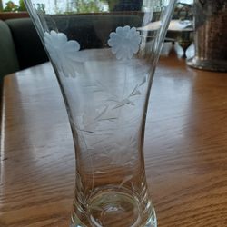 Etched Flowers Glass Vase