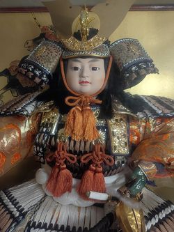 Vintage Large Japanese Samurai Doll in Glass Case