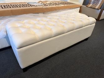 White Tufted Storage Ottoman Bench,$60
