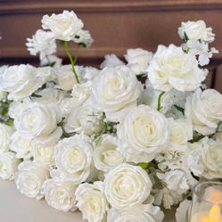 White Silk Flowers And Baby Breath For Wedding Decor