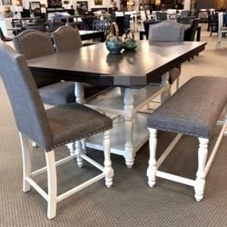 6 Pcs Dining Room Set Dining Table 4 Chairs and Bench Langley