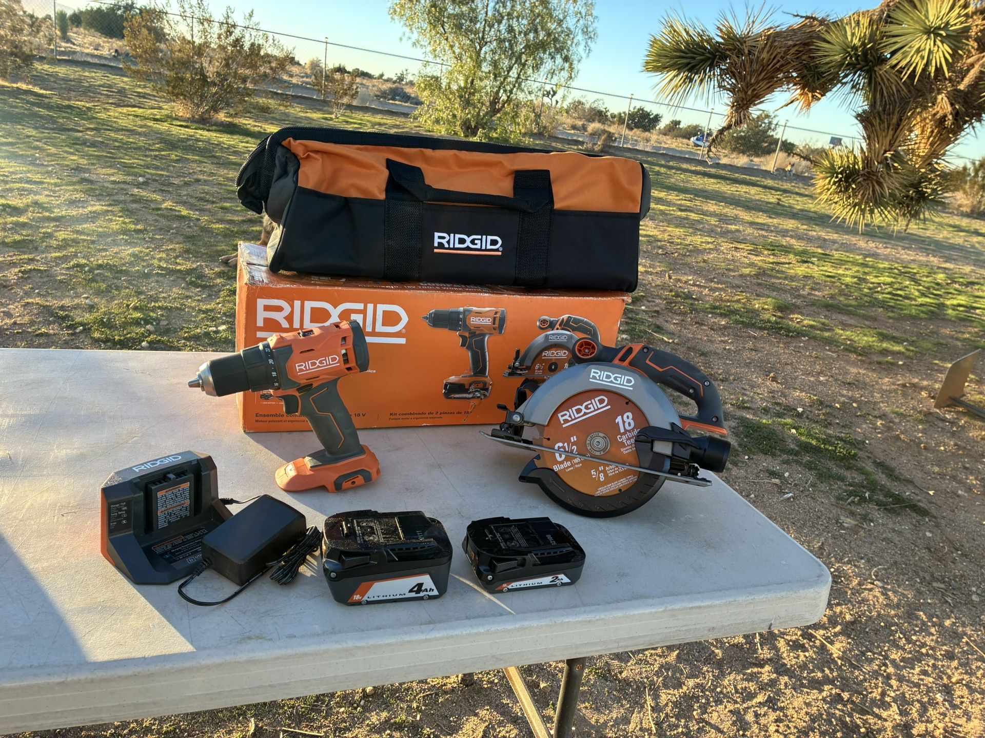 Ridgid Tool Combo- Drill And Circular Saw W/2 Batteries And 1 Charger