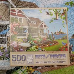 3/$10 🌟 Bits And Pieces 500 Piece Puzzle Blooming Beach House