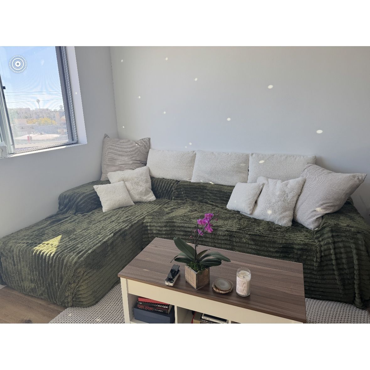 OBO Cream Modern Modular L-Shaped Sectional Couch + 5 Pillows